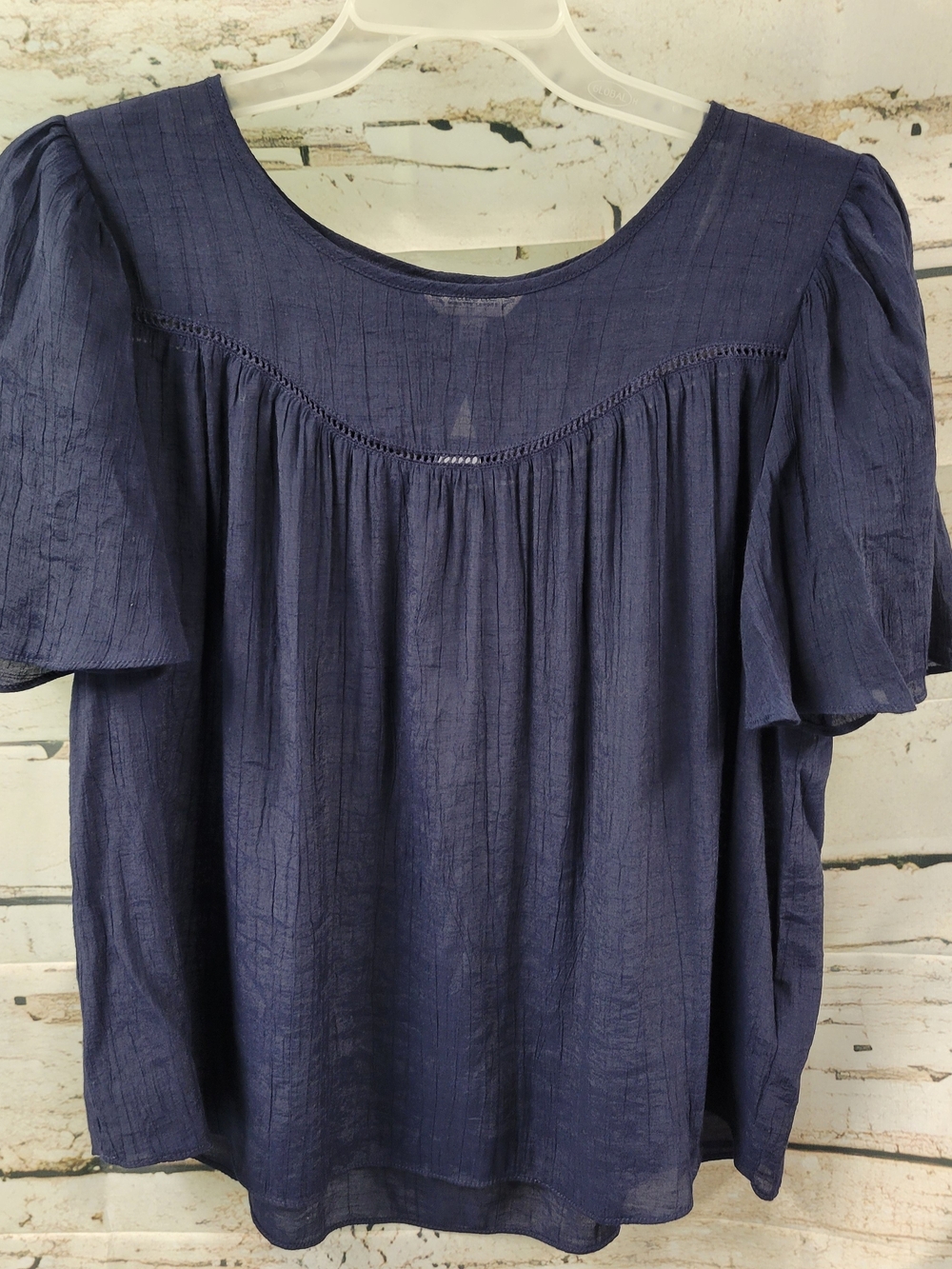 Nanette Lepore Navy Blue Peasant Blouse Boho Romantic Flutter Sleeve